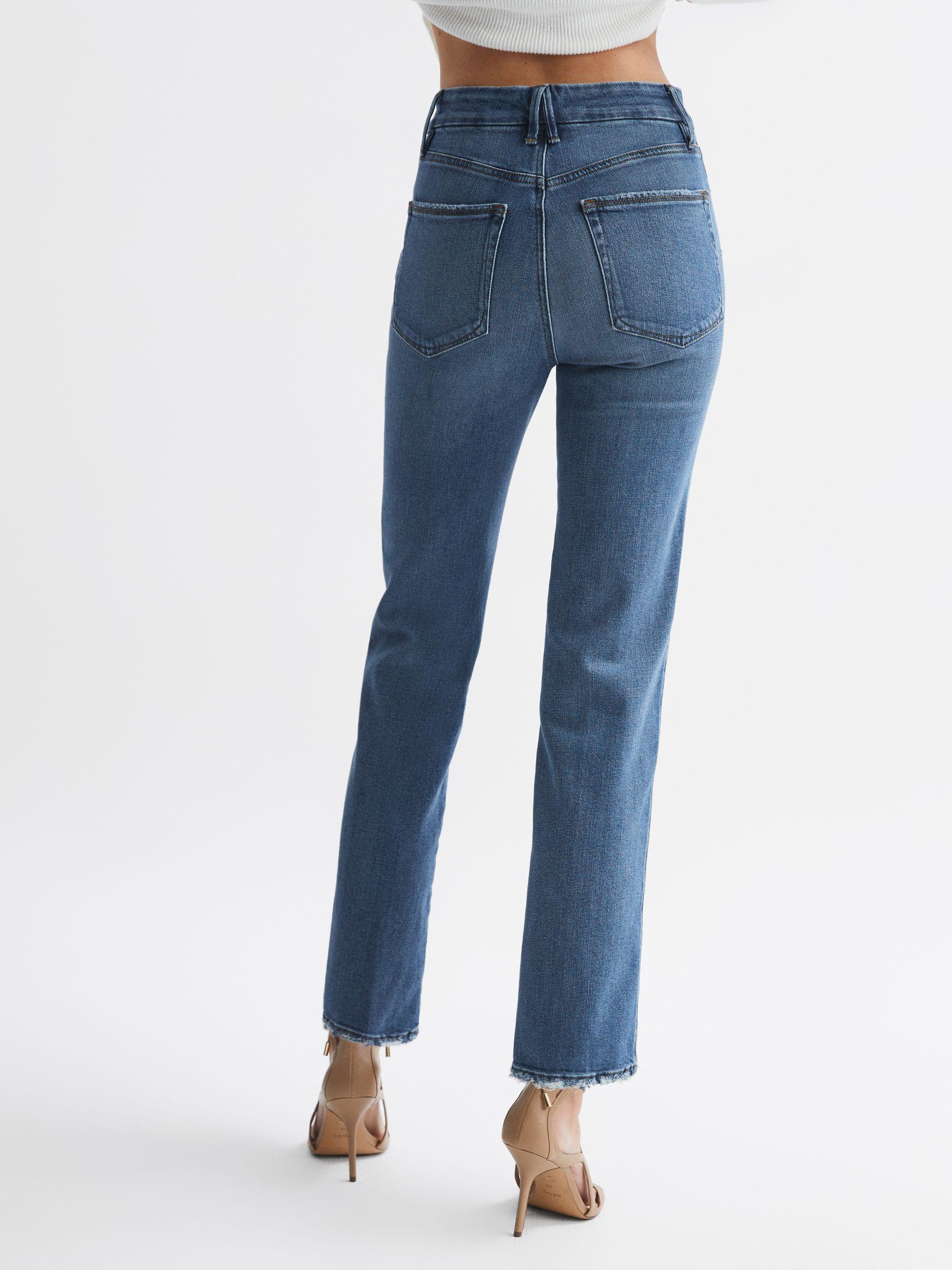 Good American Distressed Straight Leg Jeans in Mid Blue Product Image
