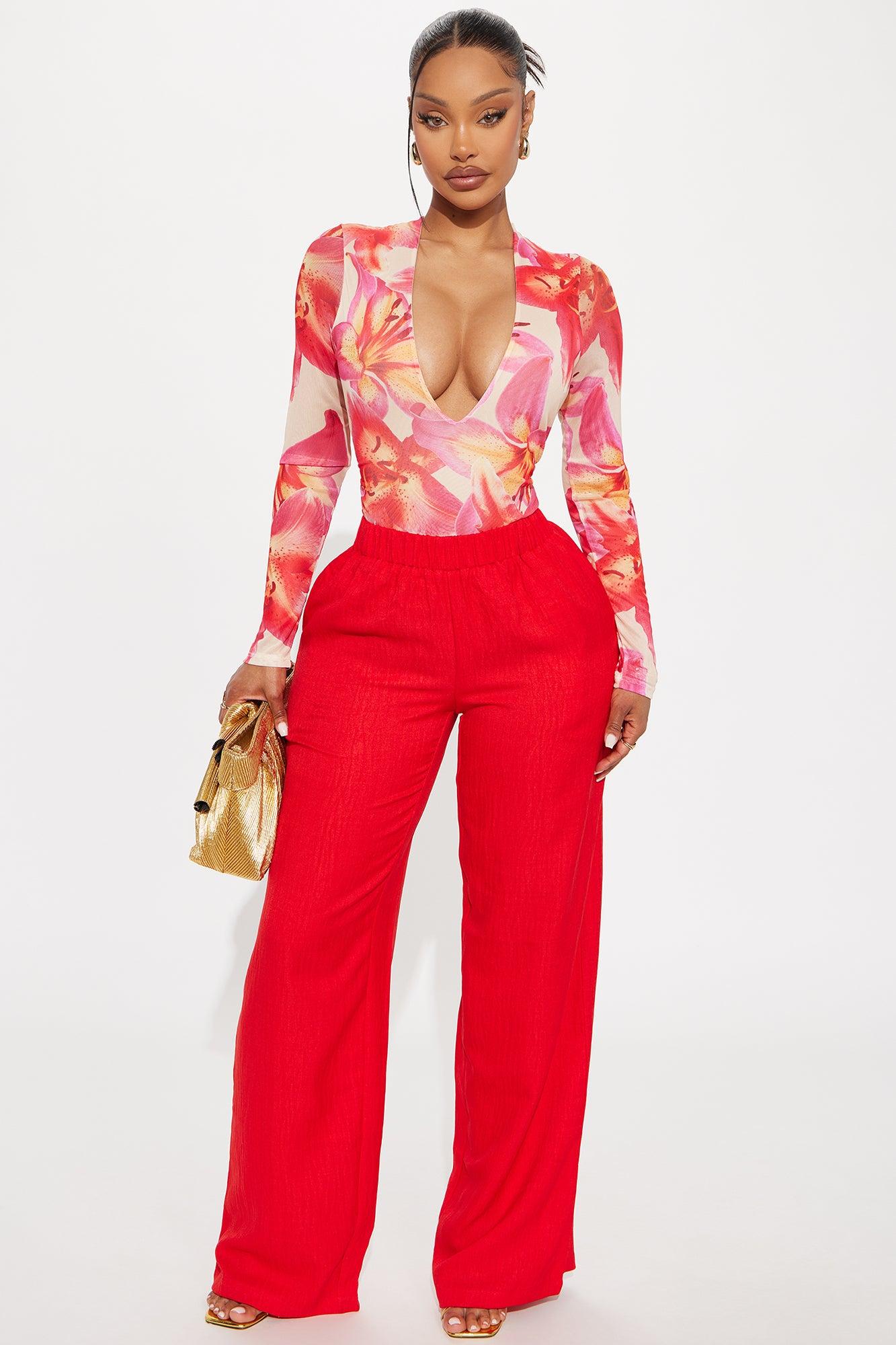 Moody Mesh Floral Long Sleeve Bodysuit - Pink/combo Female Product Image