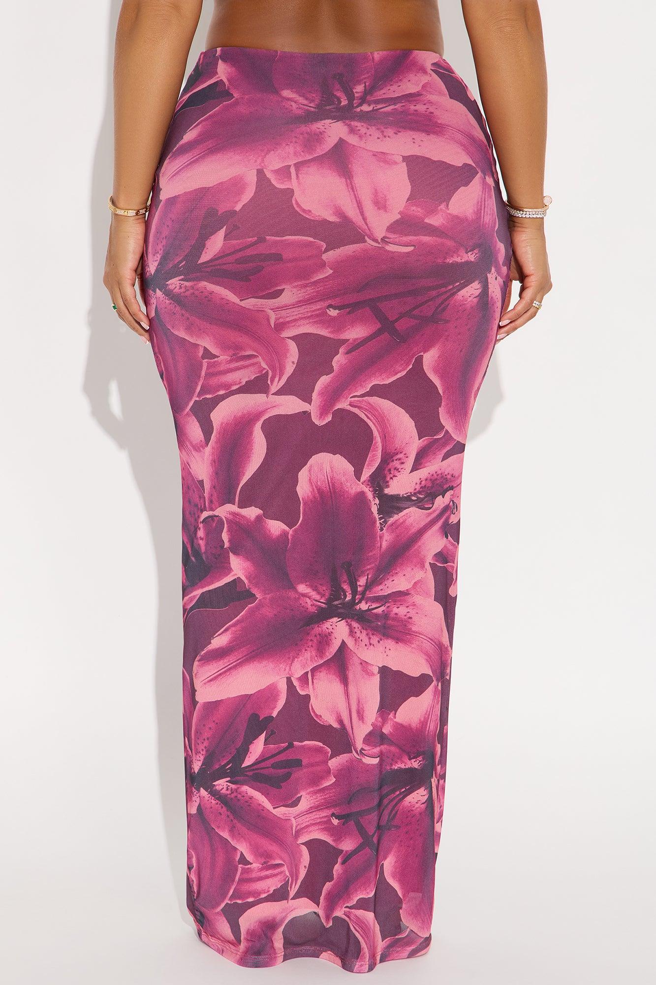 Late Nights In Santorini Floral Mesh Maxi Skirt - Purple/combo Female Product Image
