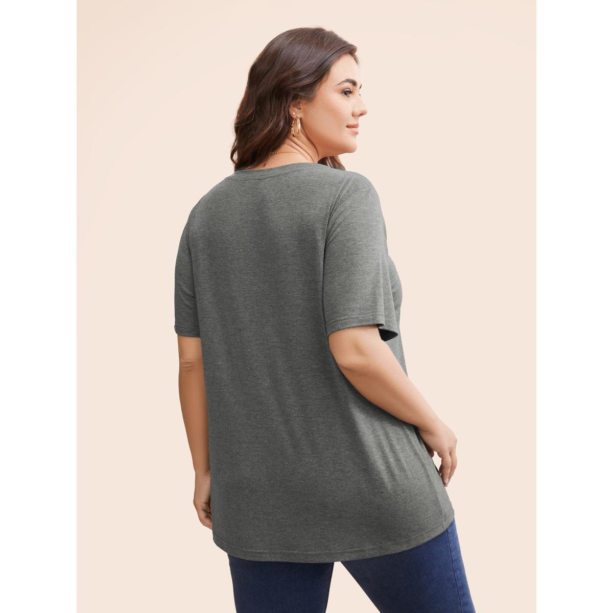 Plus Size Letter Print V Neck T-shirt DimGray Women Casual Positive slogan Dailywear T-shirts BloomChic 18-20/2X Product Image