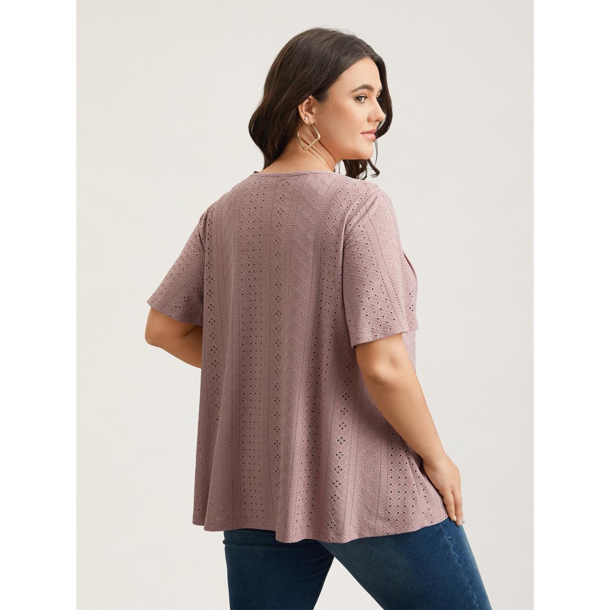 Plus Size Textured Cut-Out Square Neck Shirt DustyPink Women Leisure Texture Square Neck Casual T-shirts BloomChic 26/4X Product Image