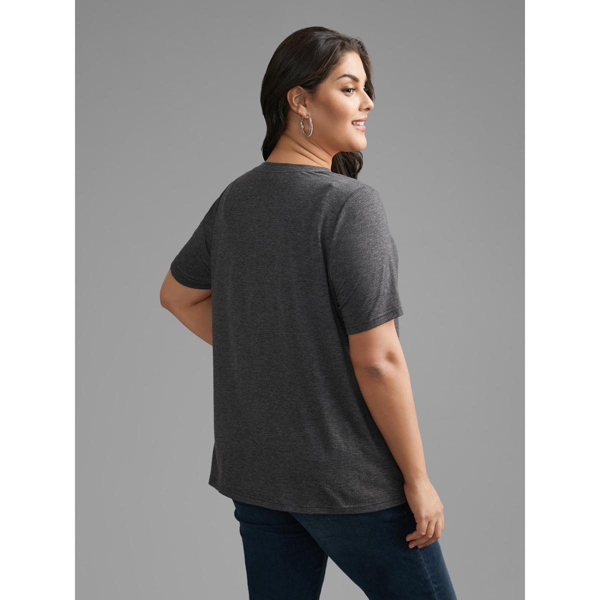 Plus Size Crew Neck Skull Leopard Print T-shirt DimGray Women Casual Non Art&design Round Neck Everyday T-shirts BloomChic 12/L Product Image