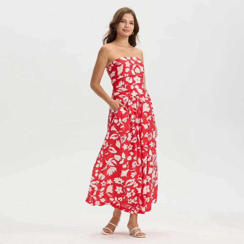 Women's Ruched Midi A-Line Dress - A New Day™ Cream S Product Image