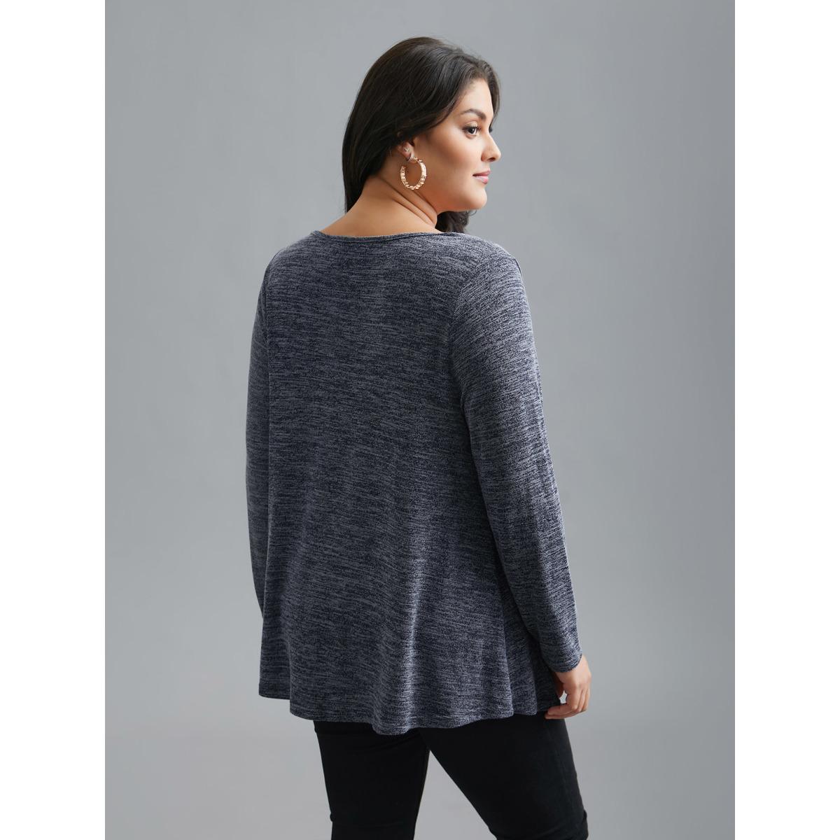 Plus Size Cowl Neck Side Slit Fitted T-Shirt Indigo Women Elegant Overlapping Cowl Neck Everyday T-shirts BloomChic 12/L Product Image