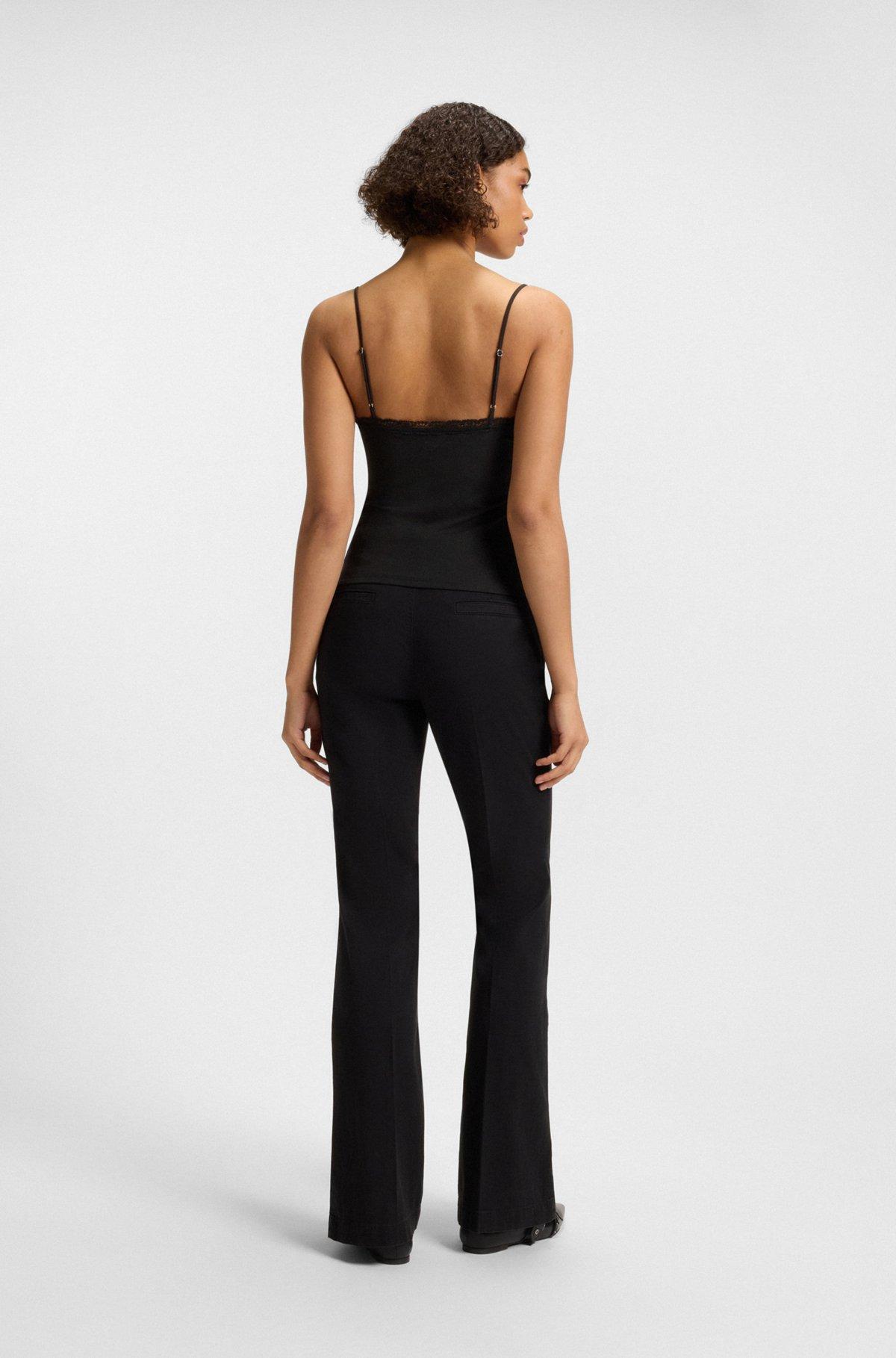 HUGO - Lace-trim top with ruffled front - Black Product Image