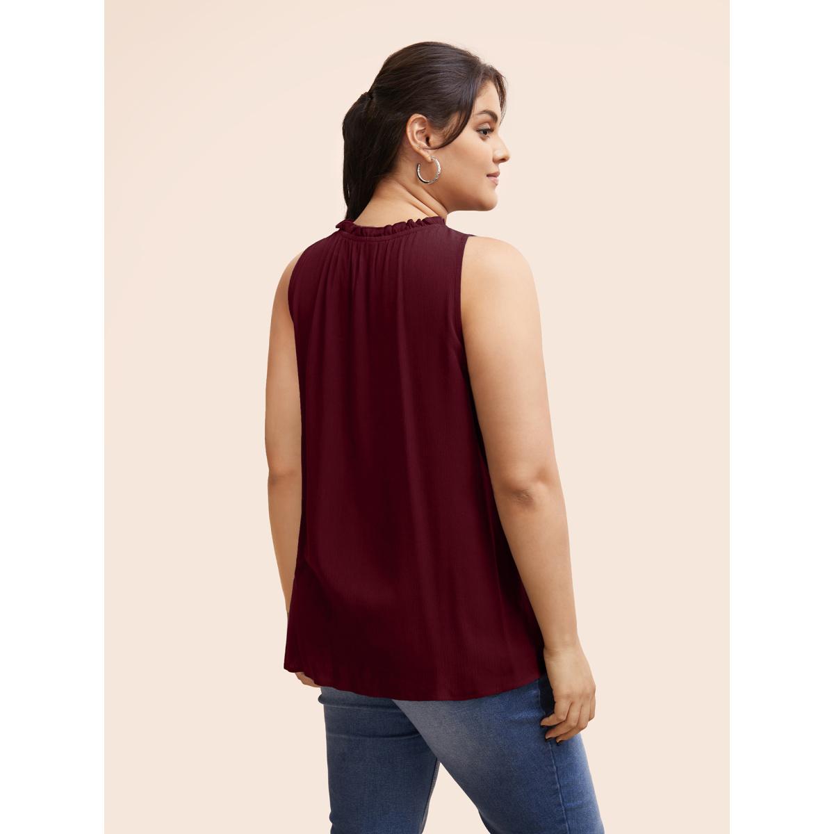Plus Size Colorblock Contrast Frill Trim Gathered Tank Top Women Burgundy Casual Contrast Mock Neck Everyday Tank Tops Camis BloomChic 14-16/1X Product Image