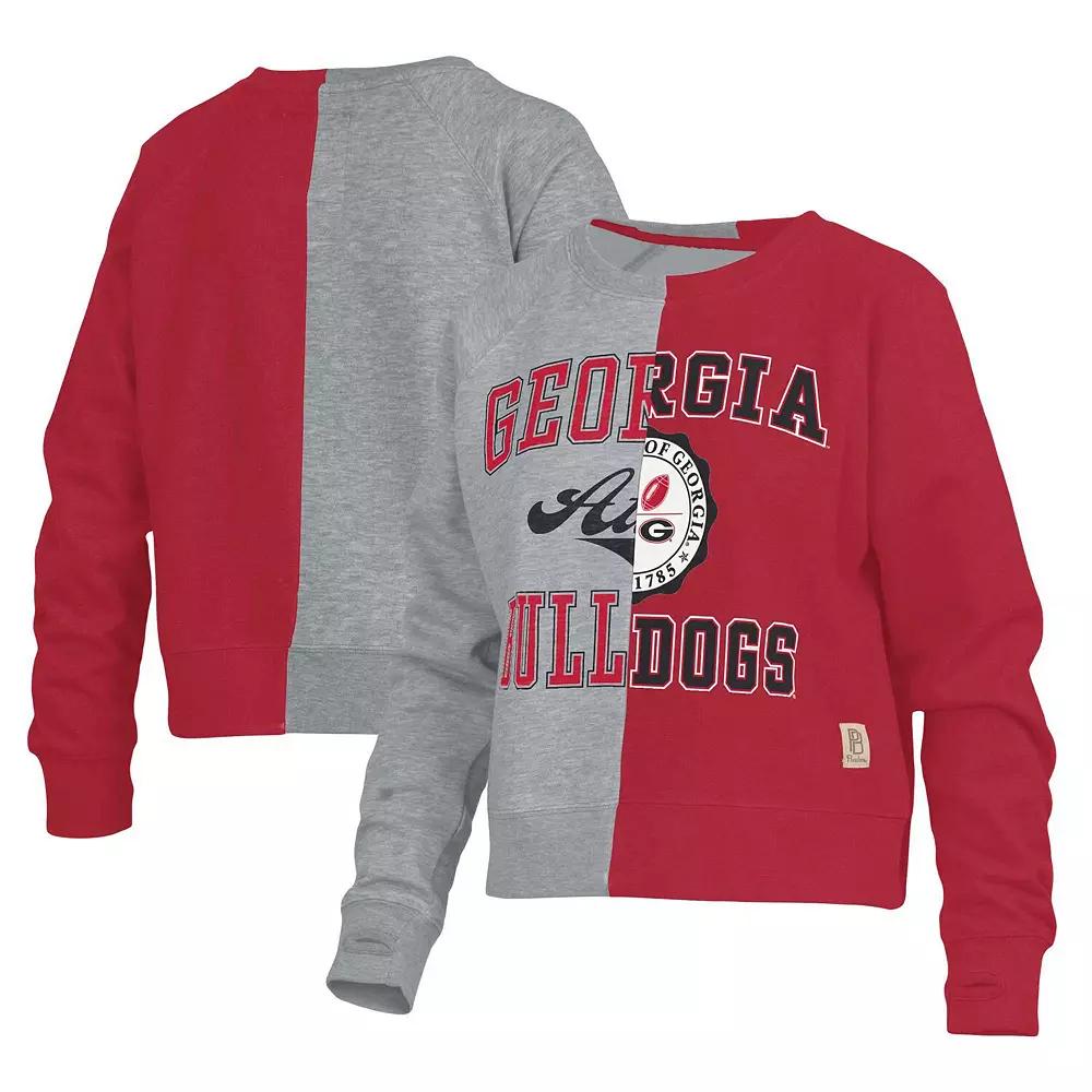 Women's Pressbox  Heather Gray Georgia Bulldogs Half and Half Raglan Pullover Sweatshirt, Size: Medium, Grey Product Image