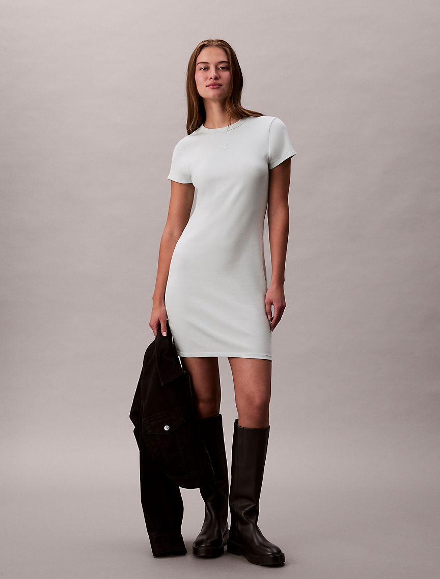 Calvin Klein Womens Cotton Contour Rib Monogram Mini Dress - Blue Product Image
