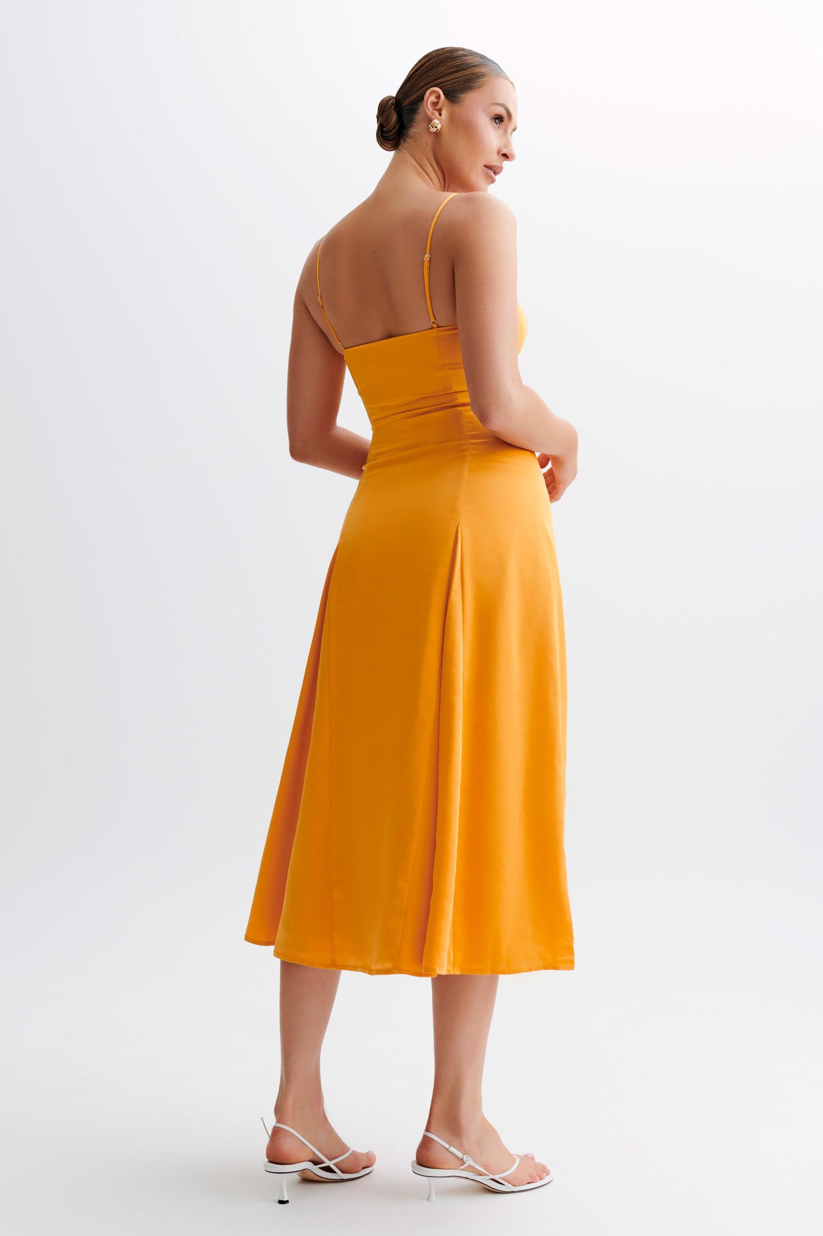 Luciana Satin Midi Dress - Tangerine Product Image