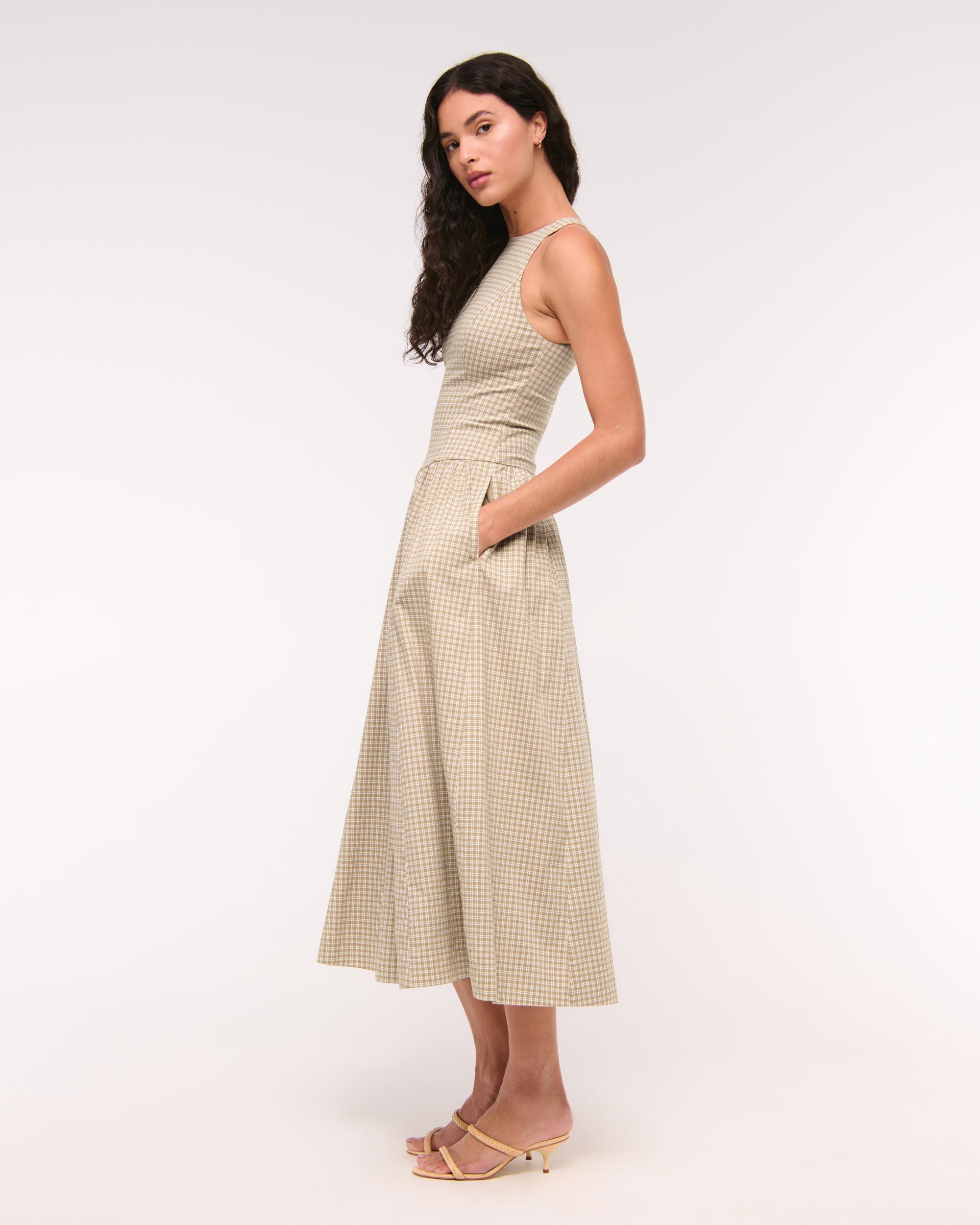 High-Neck Drop-Waist Midi Dress Product Image