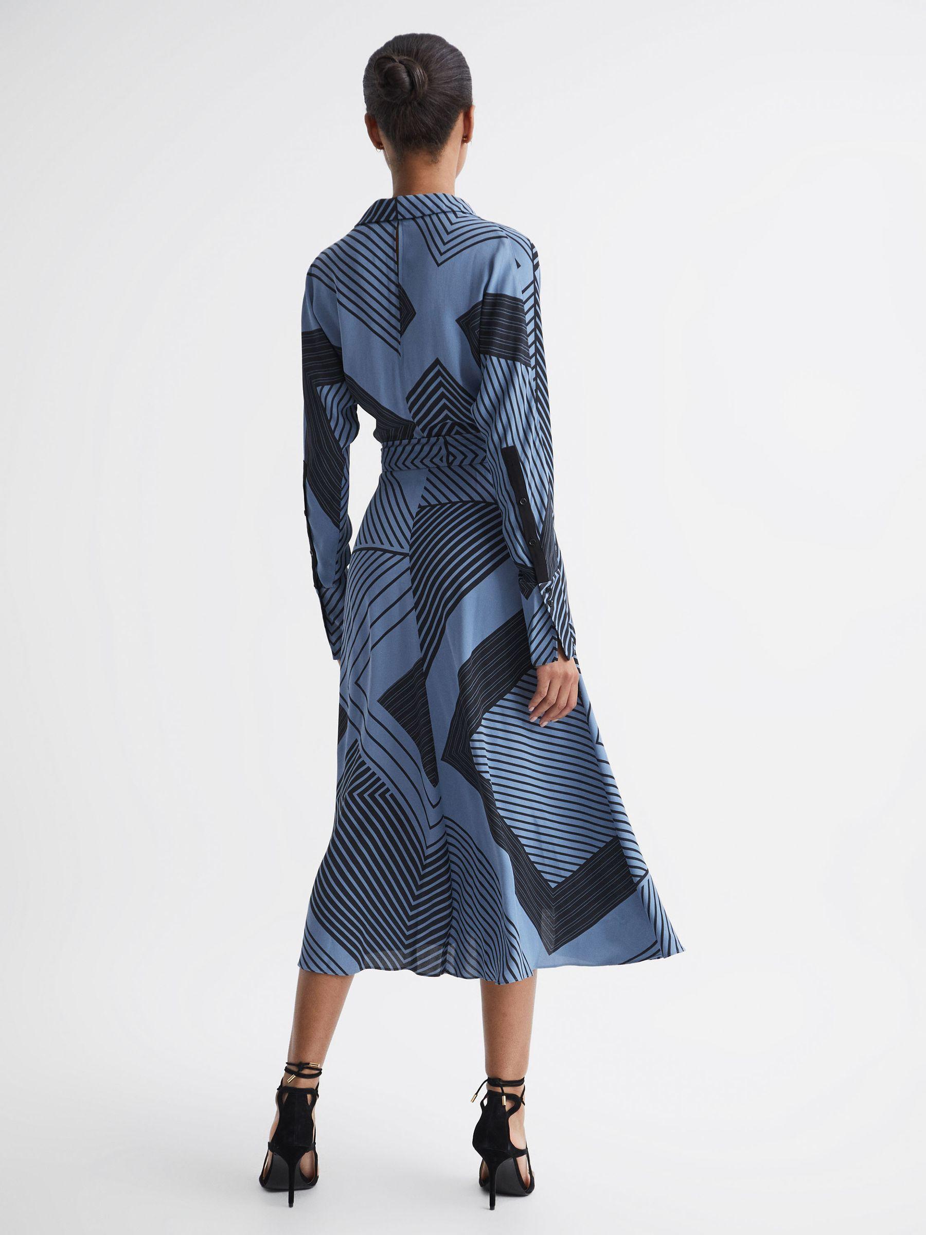 Printed Spliced Midi Dress in Blue Product Image