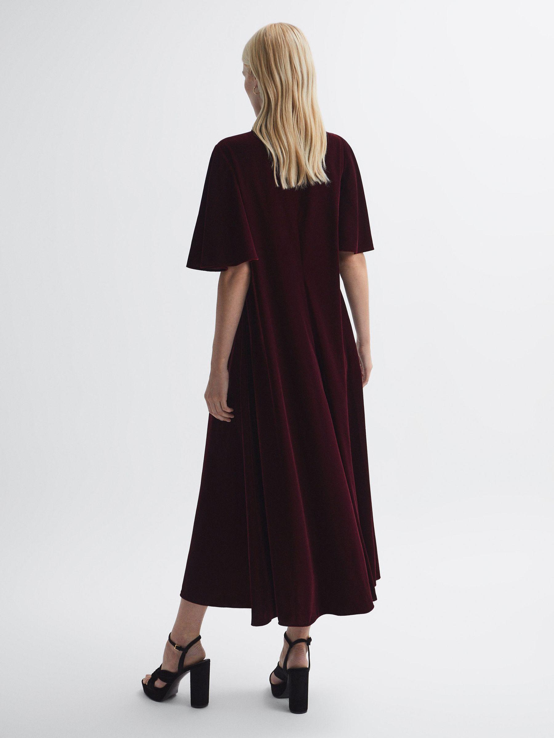 Florere Velvet Tie Neck Midi Dress in Burgundy Product Image