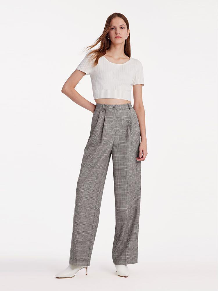 Worsted Wool Plaid Straight Full Length Pants Product Image