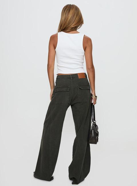 Bruiser Tie Waist Mid Rise Wide Leg Jeans Green Product Image