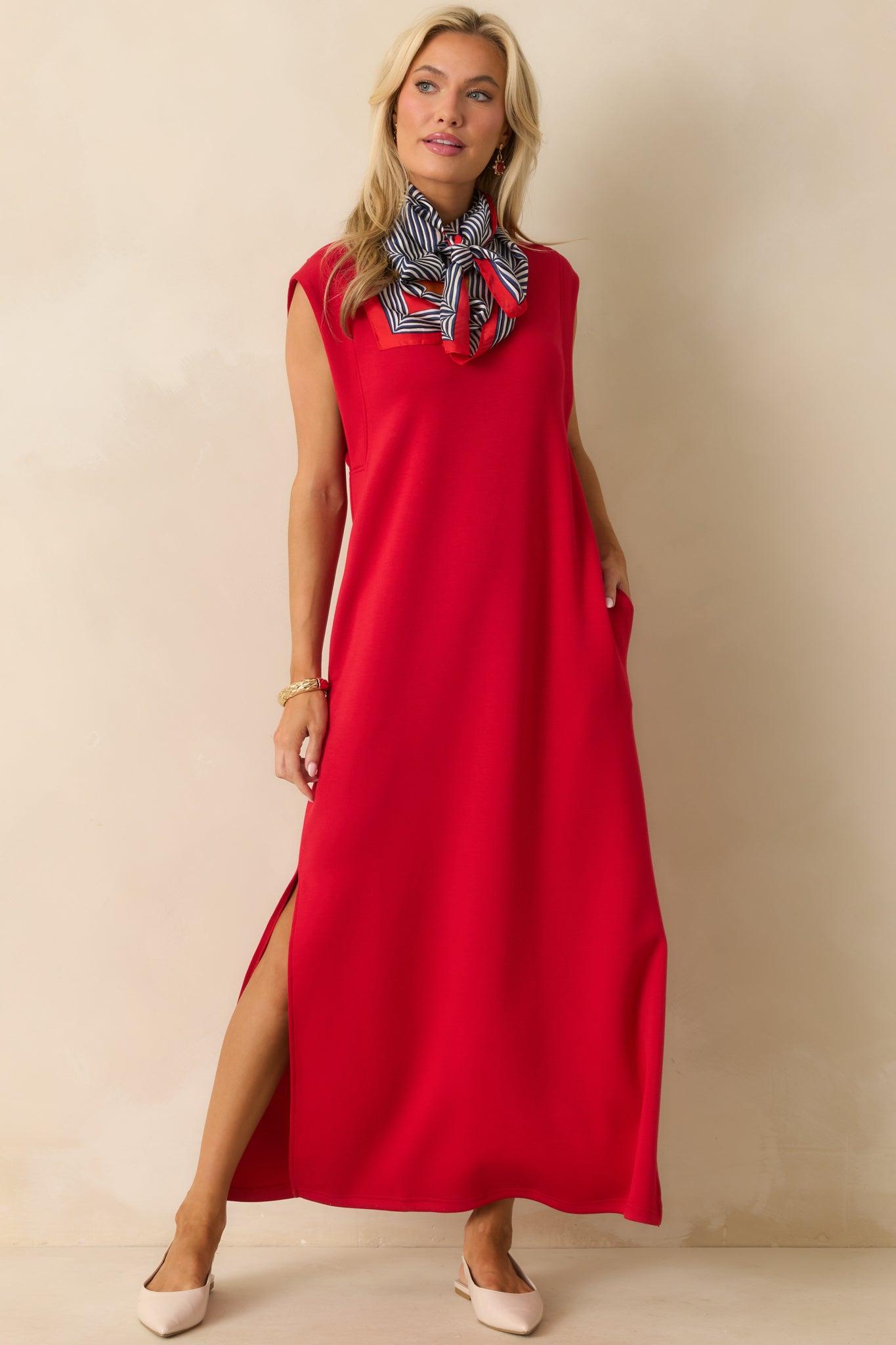 Between Now And Then Red Cotton Sleeveless Maxi Dress Product Image