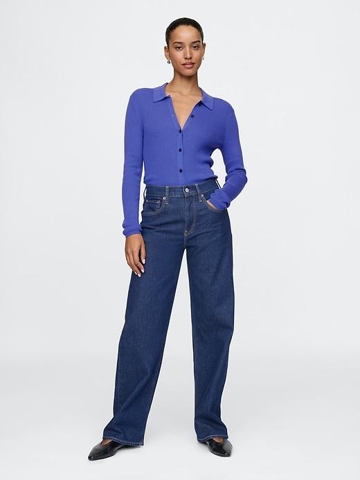 CashSoft Rib Polo Cardigan Product Image