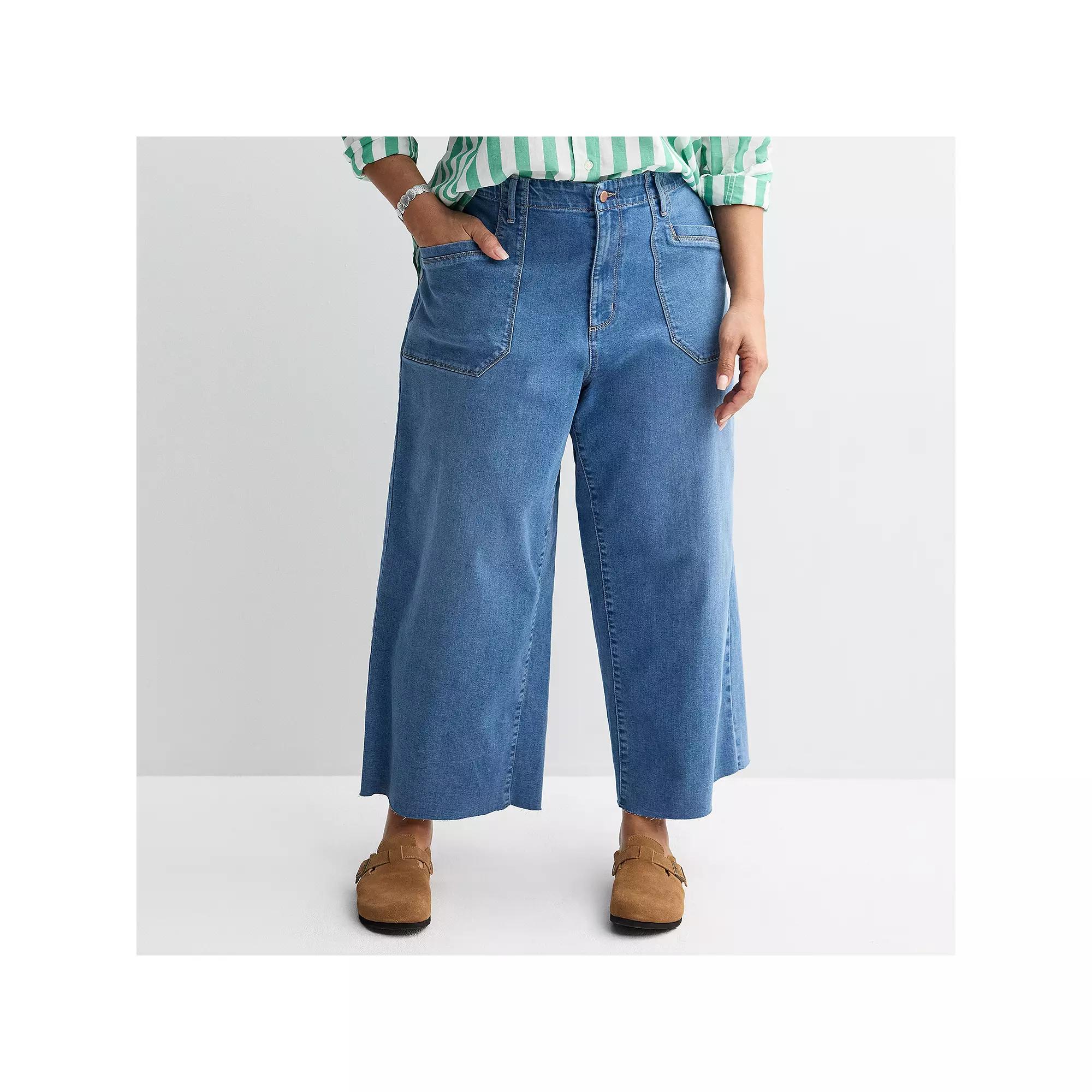 Plus Size Sonoma Goods For Life® Raw Hem Ankle Wide Leg Jeans, Women's, Size: 18 W, Medium Blue Product Image