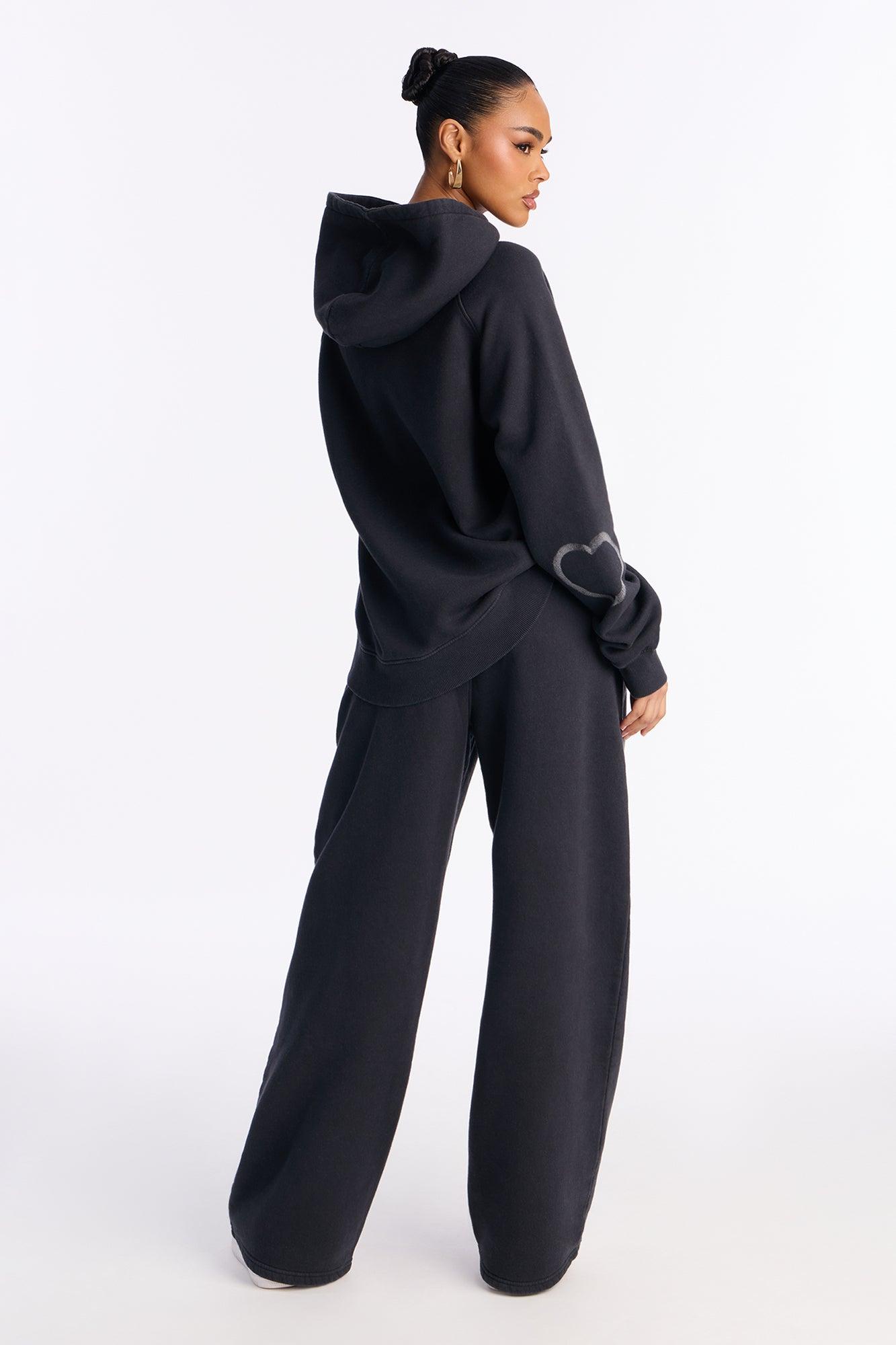 Heart On My Sleeve Fleece Pant Set - Charcoal Female Product Image