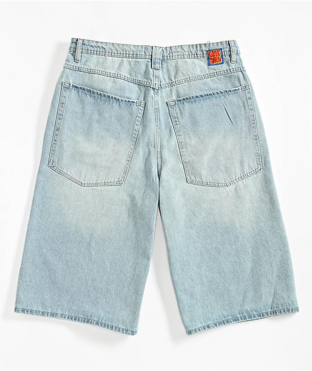 Empyre Colby Ultra Wide Blue Wash Denim Skate Shorts Product Image