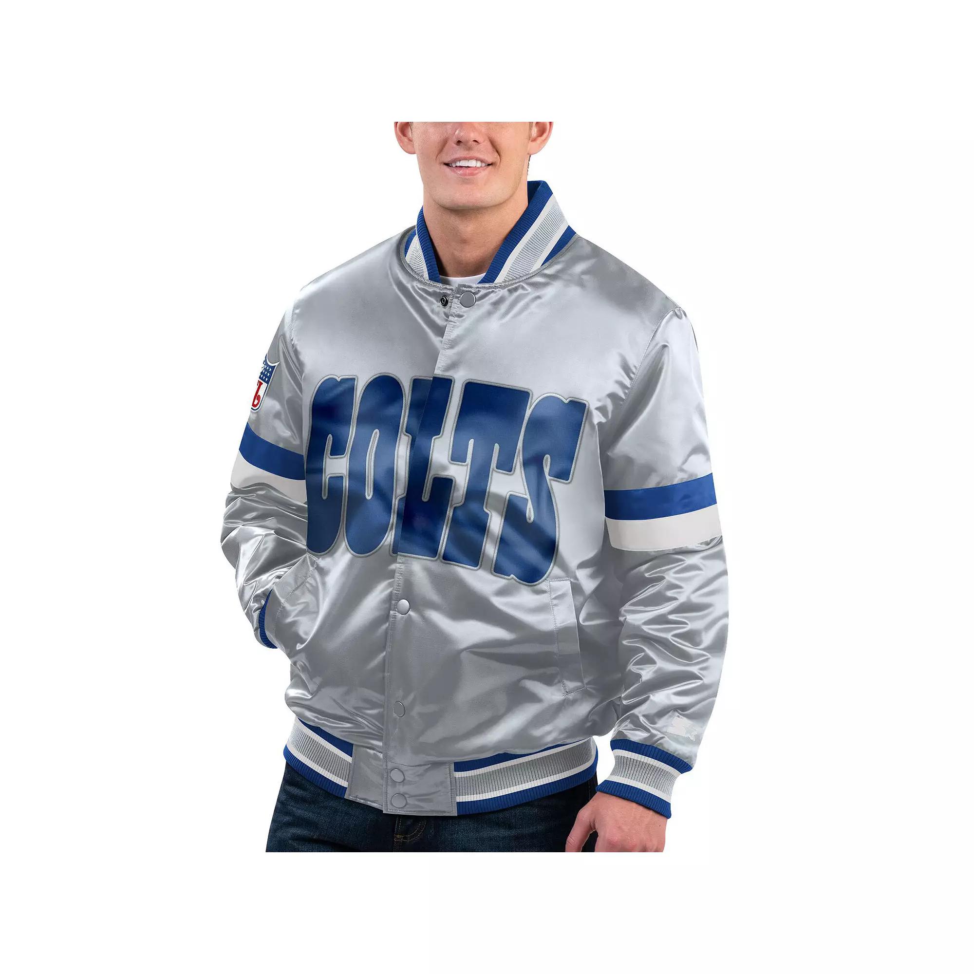 Men's Starter Gray Indianapolis Colts Gridiron Classics Home Game Satin Full-Snap Varsity Jacket, Size: Large, Grey Product Image
