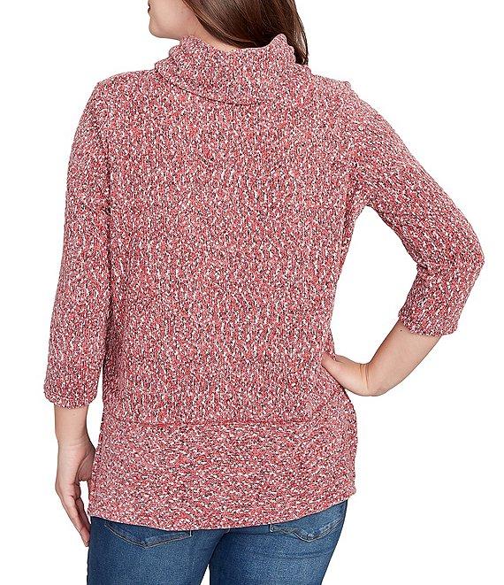 Ruby Rd. Petite Size Chenille Space-Dye Cowl Neck 3/4 Sleeve Top Product Image