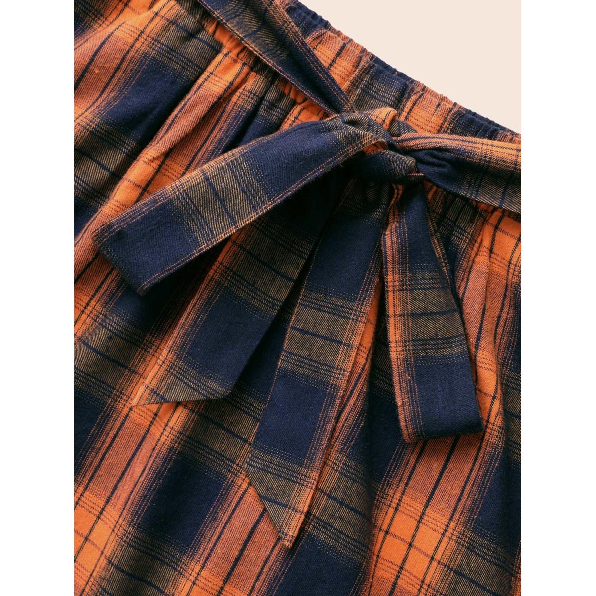 Plus Size Plaid Waist Tie A-Line Skirt Women Brightorange Elegant Tie knot No stretch Slanted pocket Belt Everyday Skirts BloomChic 12/L Product Image