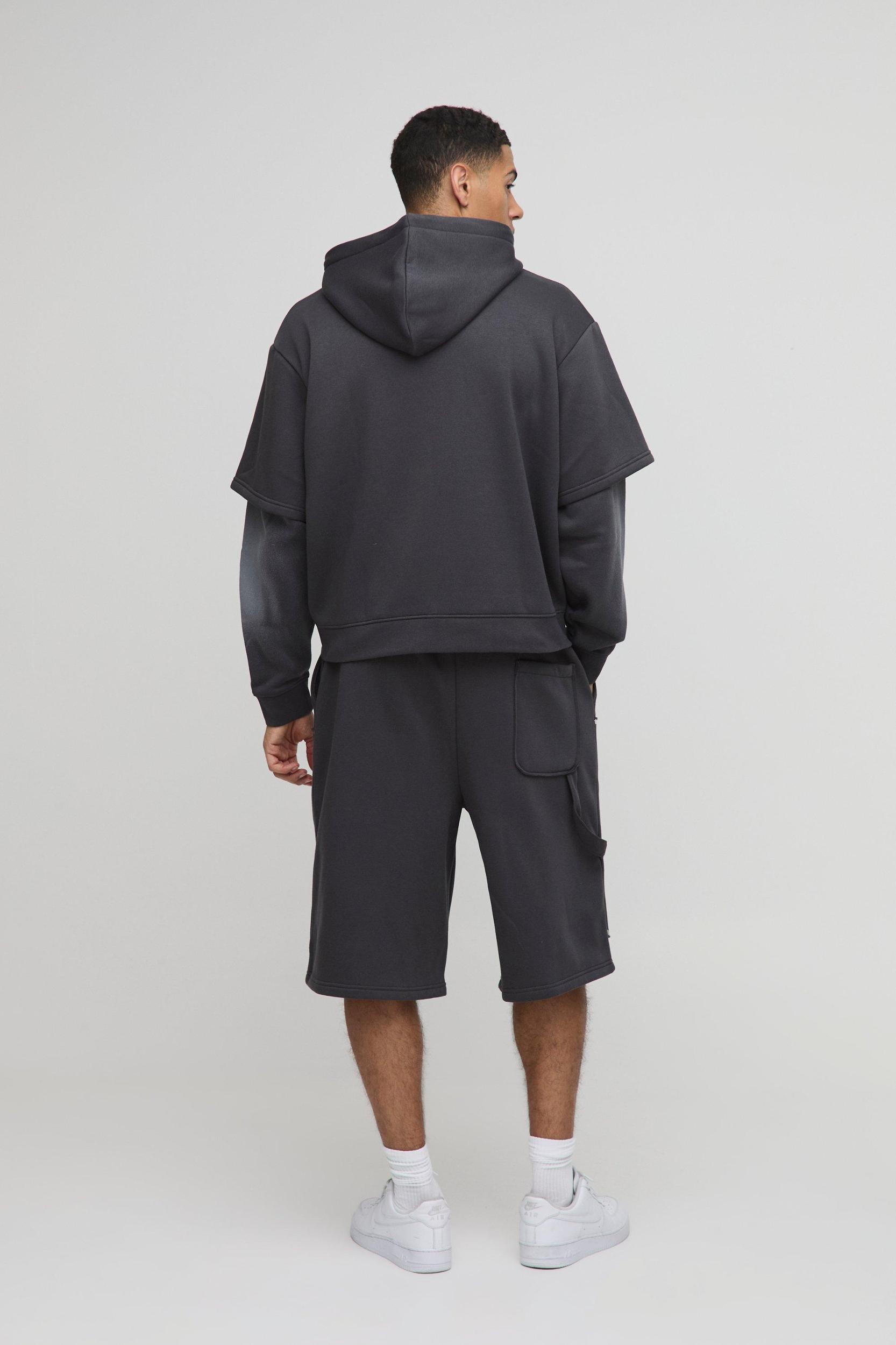 Oversized Boxy Zip Through Washed Carpenter Jort Tracksuit | boohooMAN USA Product Image