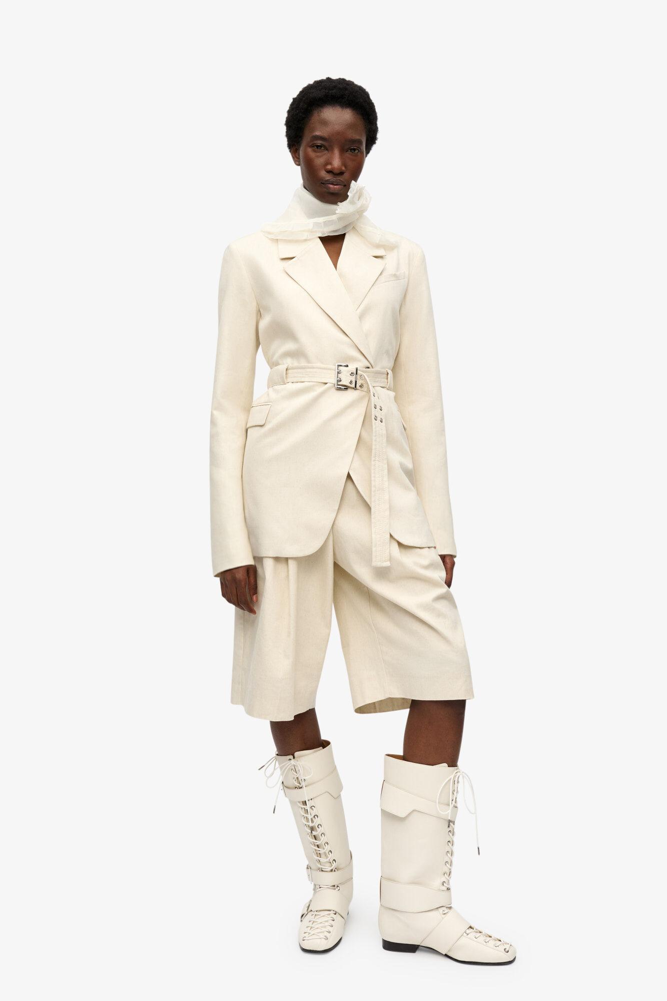 Ivory Cotton Melange Tailoring Blazer Product Image