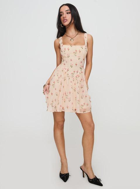 Straplie Mini Dress Cream Floral Product Image