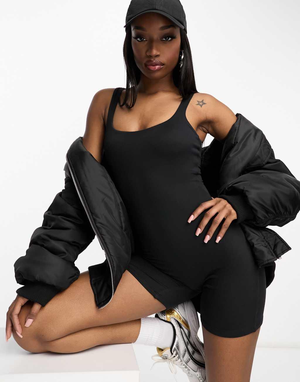 ASOS DESIGN strappy soft touch unitard romper Product Image