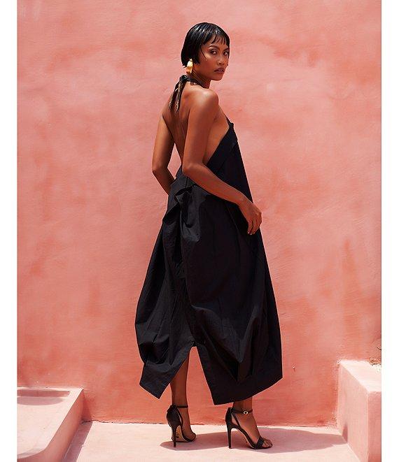 Mo Maya Leo Palm Halter Split V-Neck Midi Dress Product Image