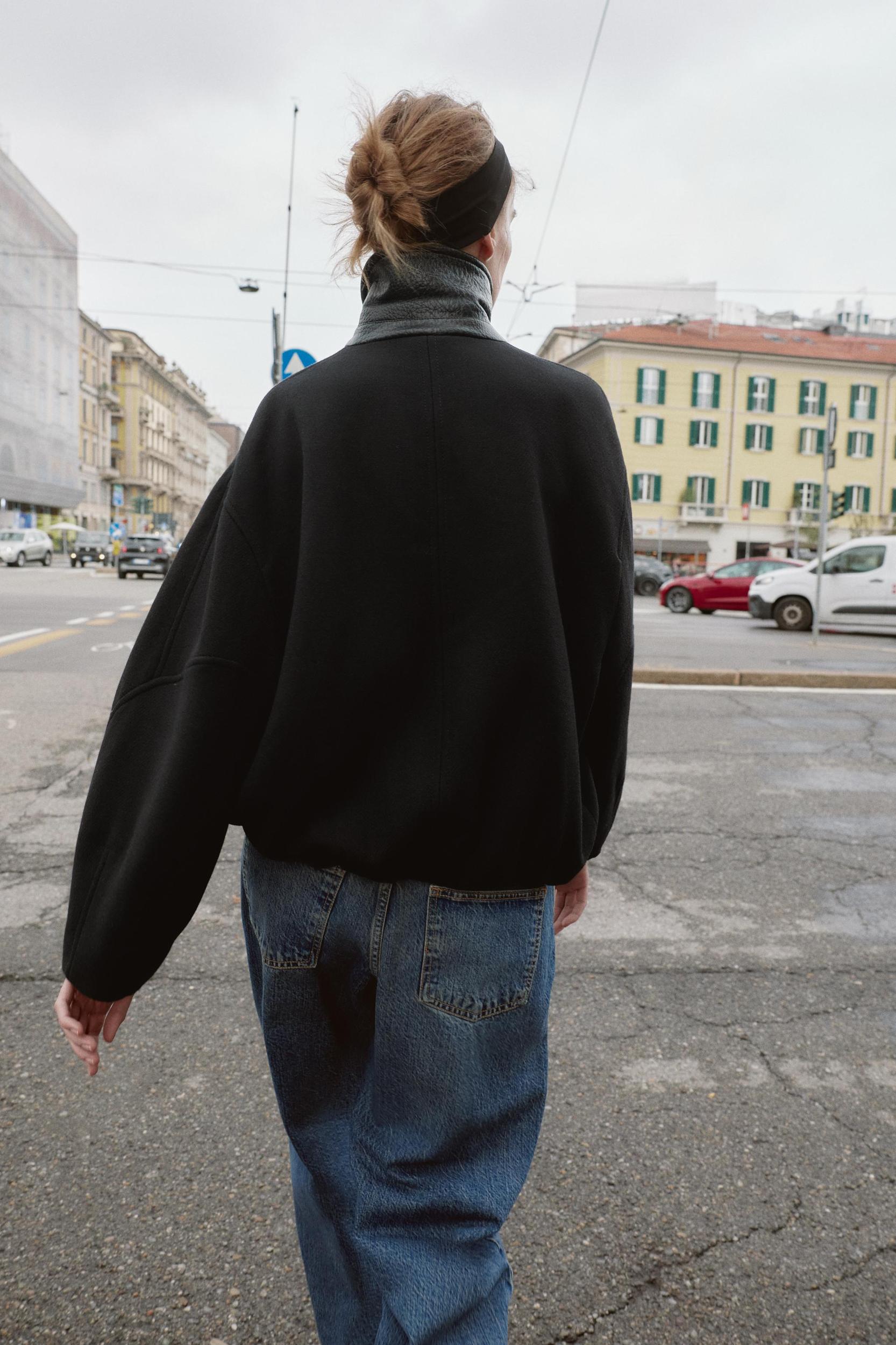 CONTRAST COLLAR WOOL BALLOON BOMBER JACKET Product Image