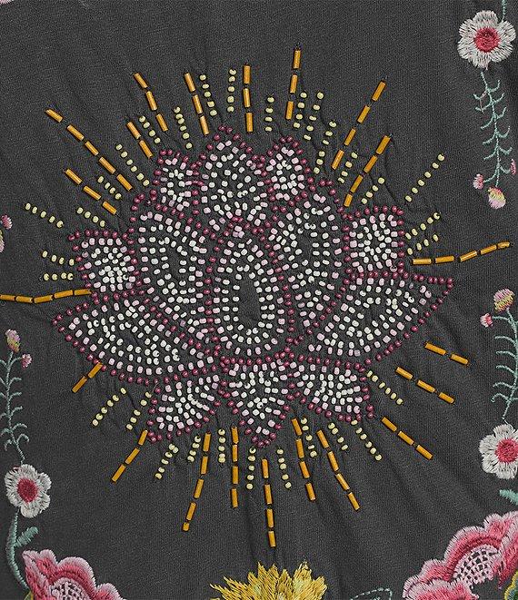 Lucky Brand Beaded Lotus Crew Neck Short Sleeve Tee Shirt Product Image