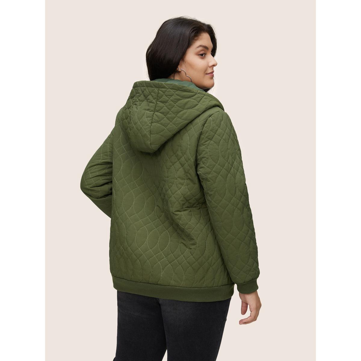Plus Size Solid Pocket Texture Lined Quilted Jacket Women ArmyGreen Elastic cuffs Pocket Dailywear Jackets BloomChic 10/M Product Image