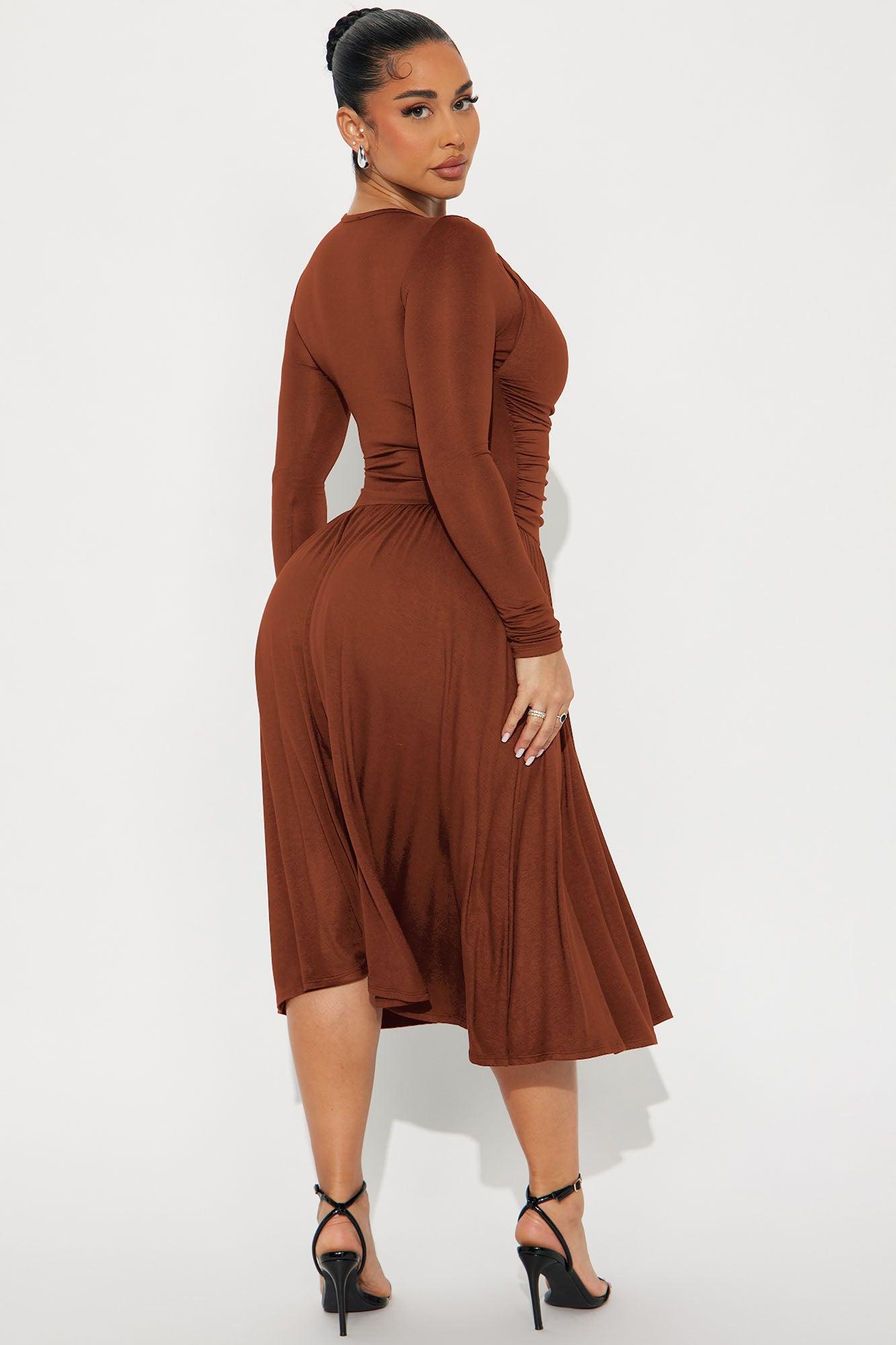 Mona Ruched Midi Dress - Chocolate Product Image