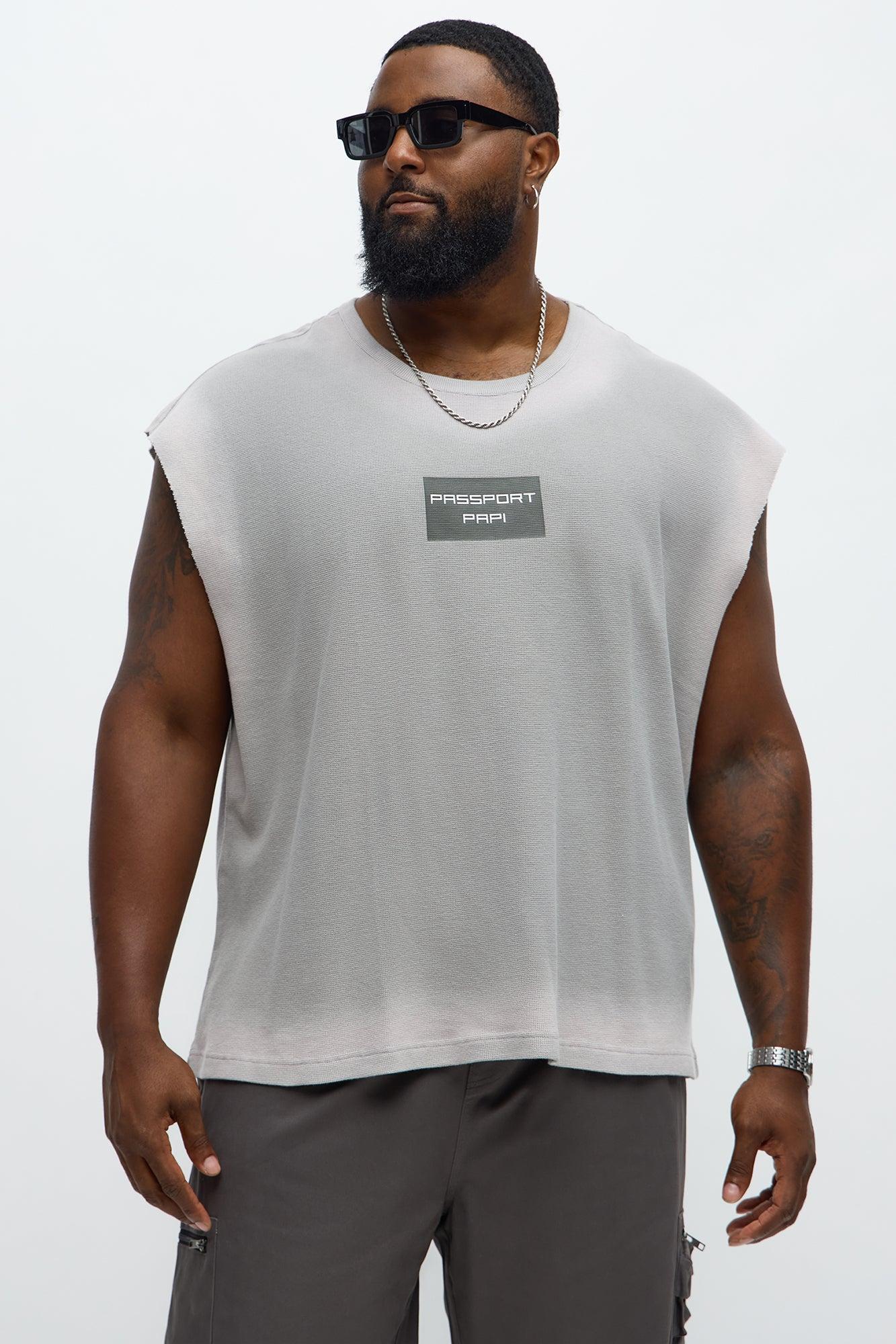 Relaxed Washed Quote Muscle Tank - Dark Grey Male Product Image