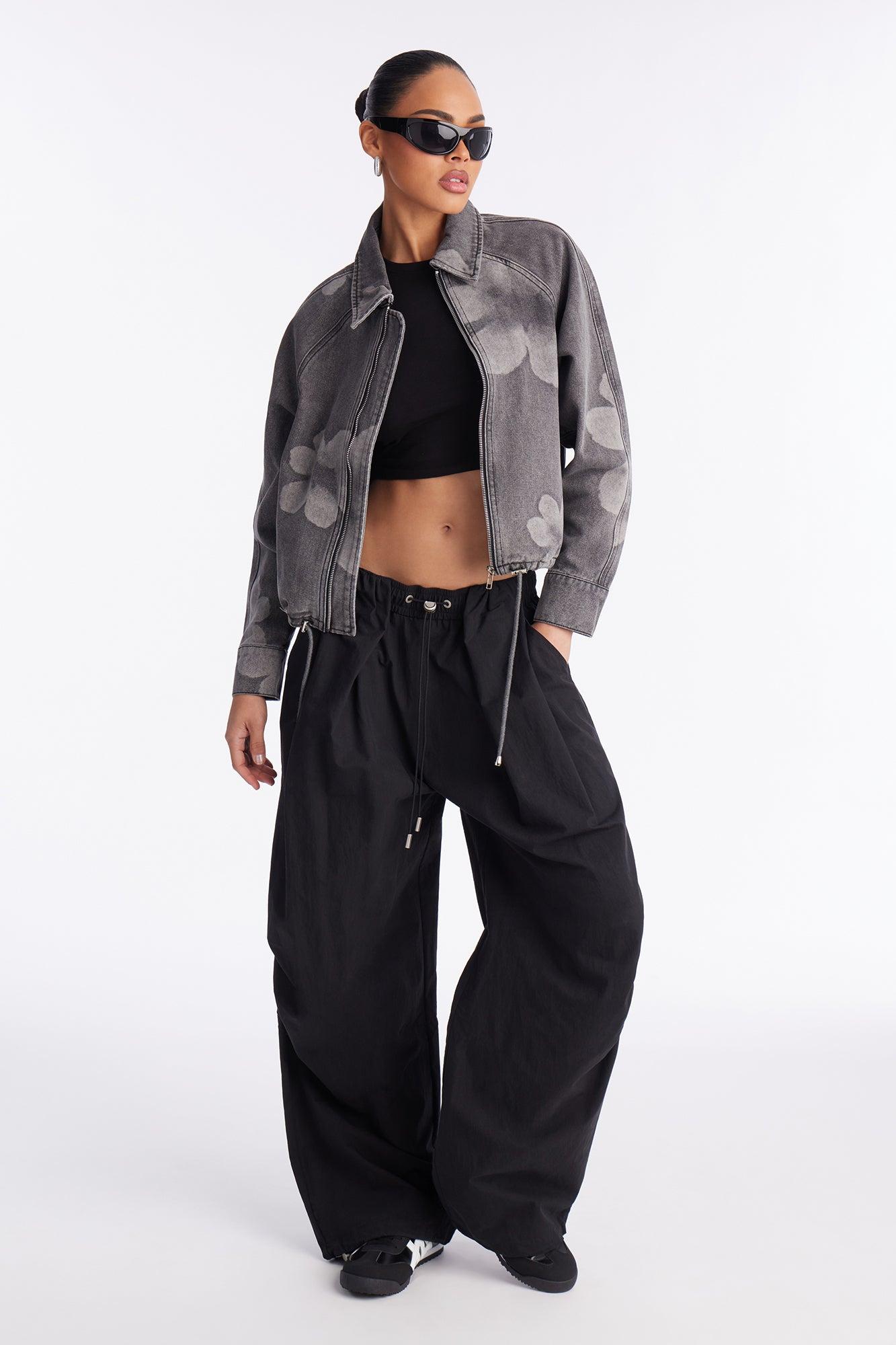 Born To Bloom Denim Jacket - Grey Female Product Image