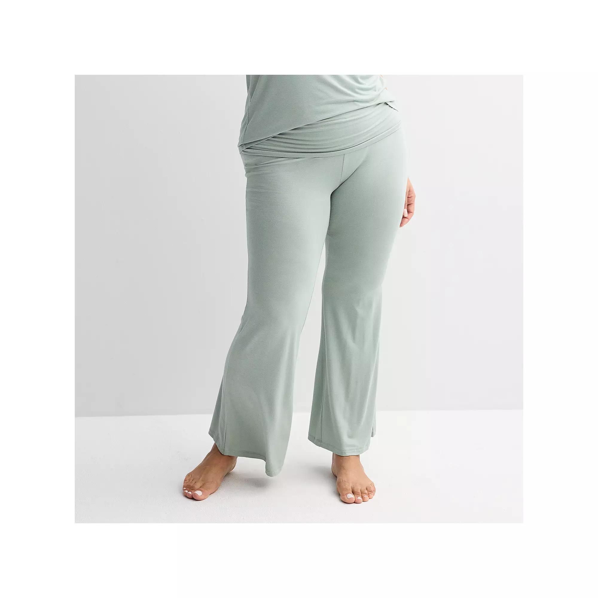 Plus Size Sonoma Goods For Life® Fold Over Sleep Pants, Women's, Size: 1XL, White Green Product Image