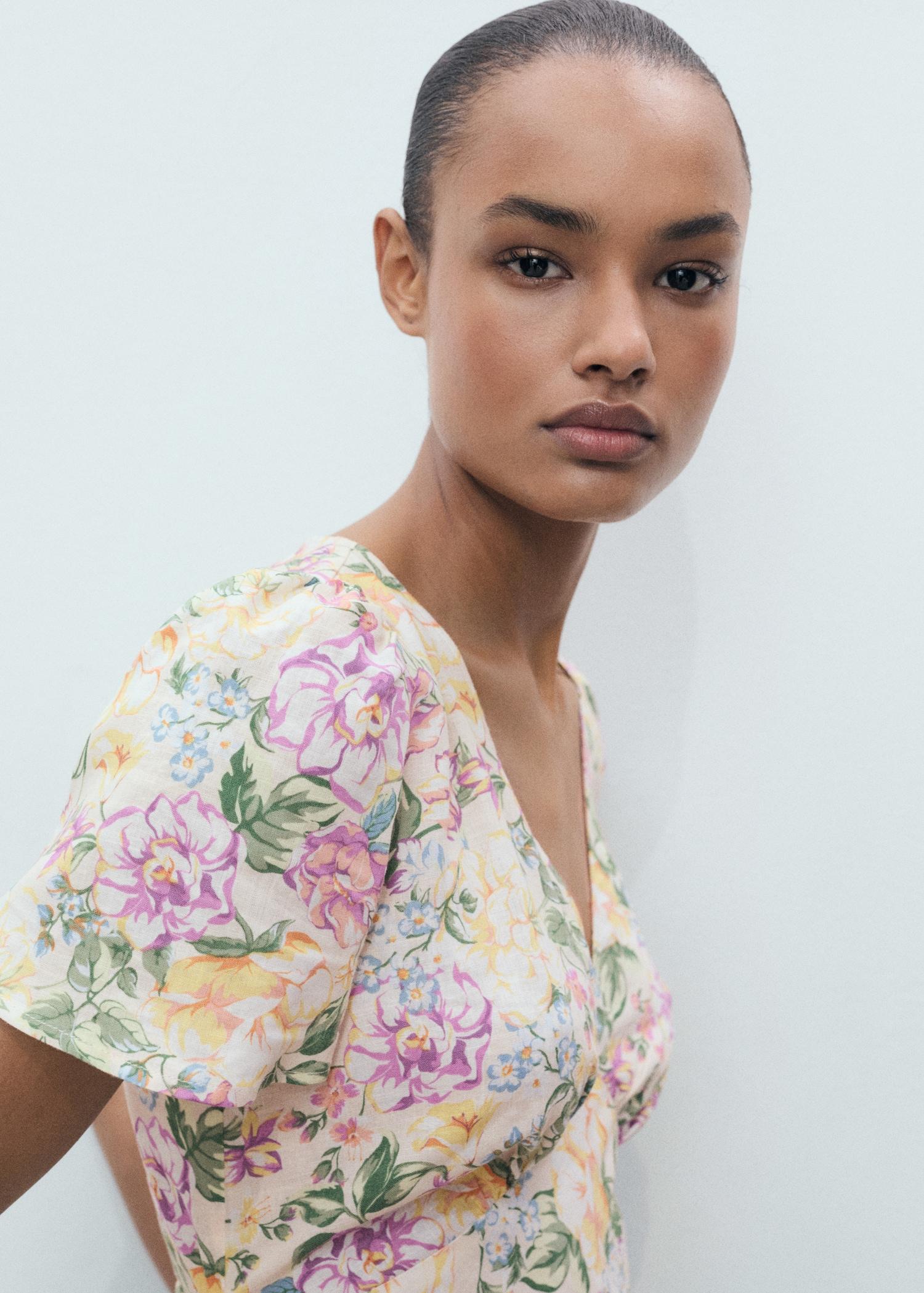 Floral linen-blend dress - Women | MANGO USA Product Image