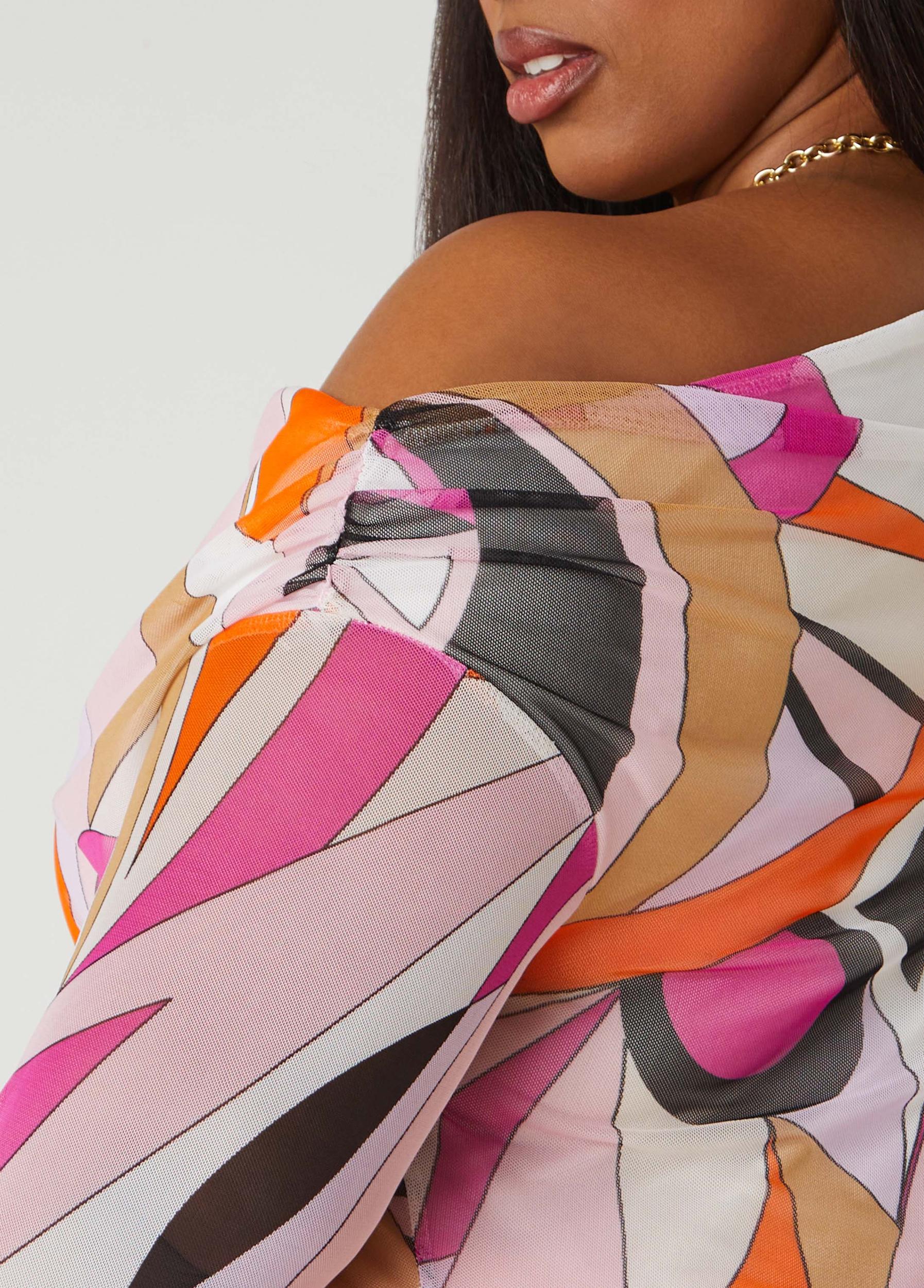 Off The Shoulder Abstract Mesh Top Product Image