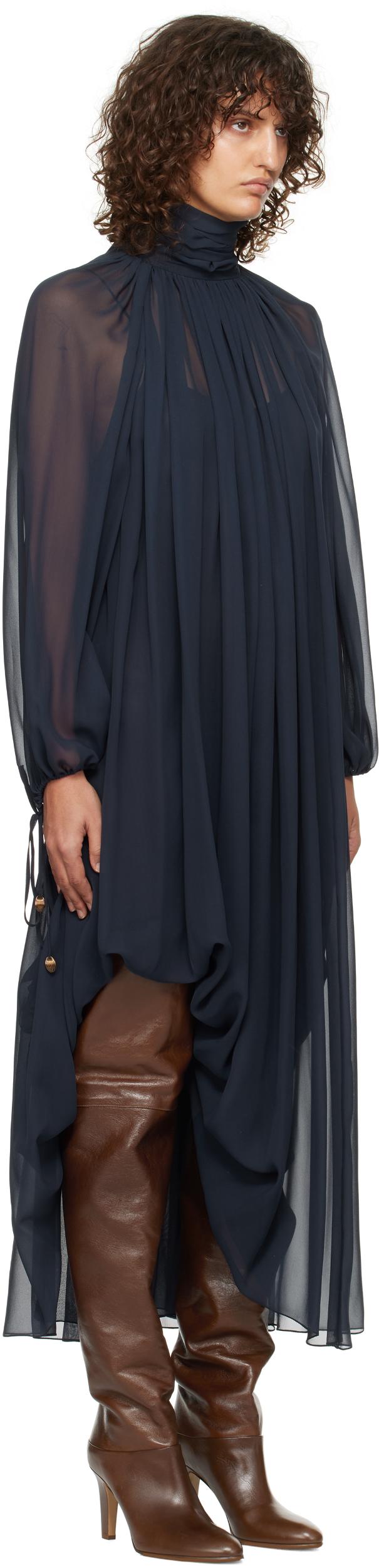 CHLOÉ Turtleneck Long-sleeve Swiss Dot Silk Maxi Dress In Black Product Image