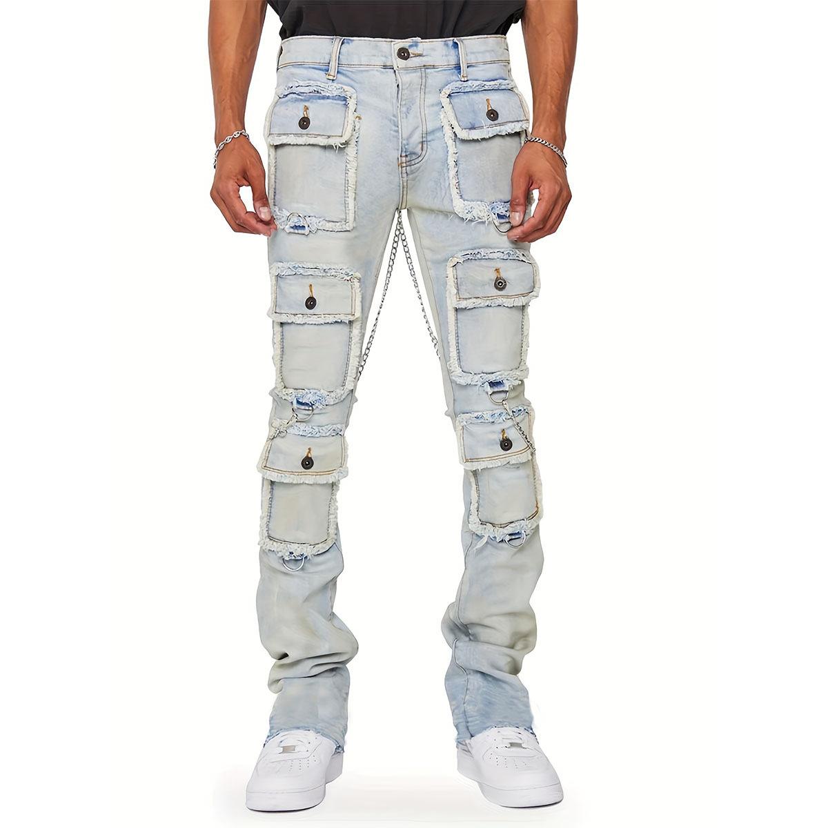 Sopula Hiphop Fashion Multi-Pocket Straight Jeans Product Image