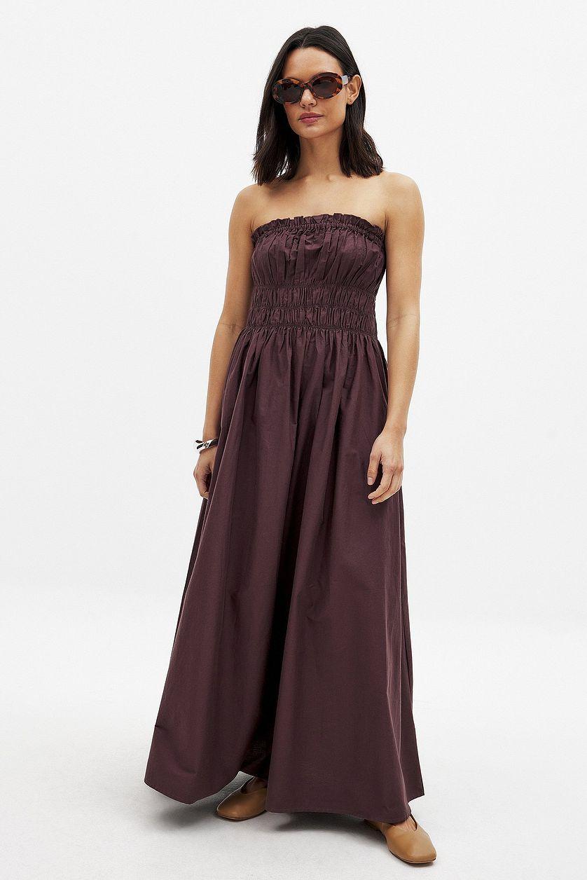 Cotton Bandeau Ruched Midi Dress Product Image