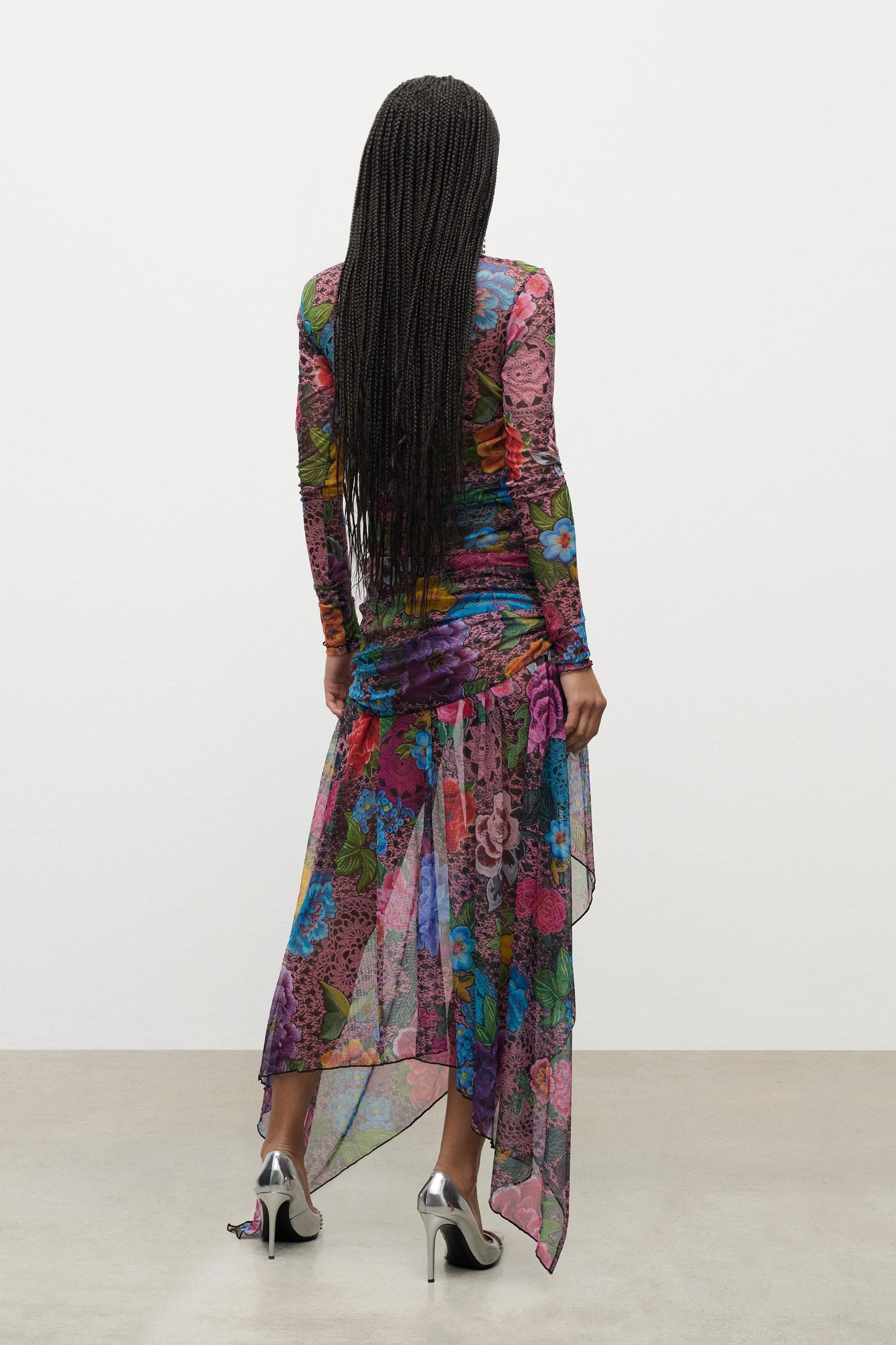 Crystal Embellished Printed Tulle Midi Dress Product Image