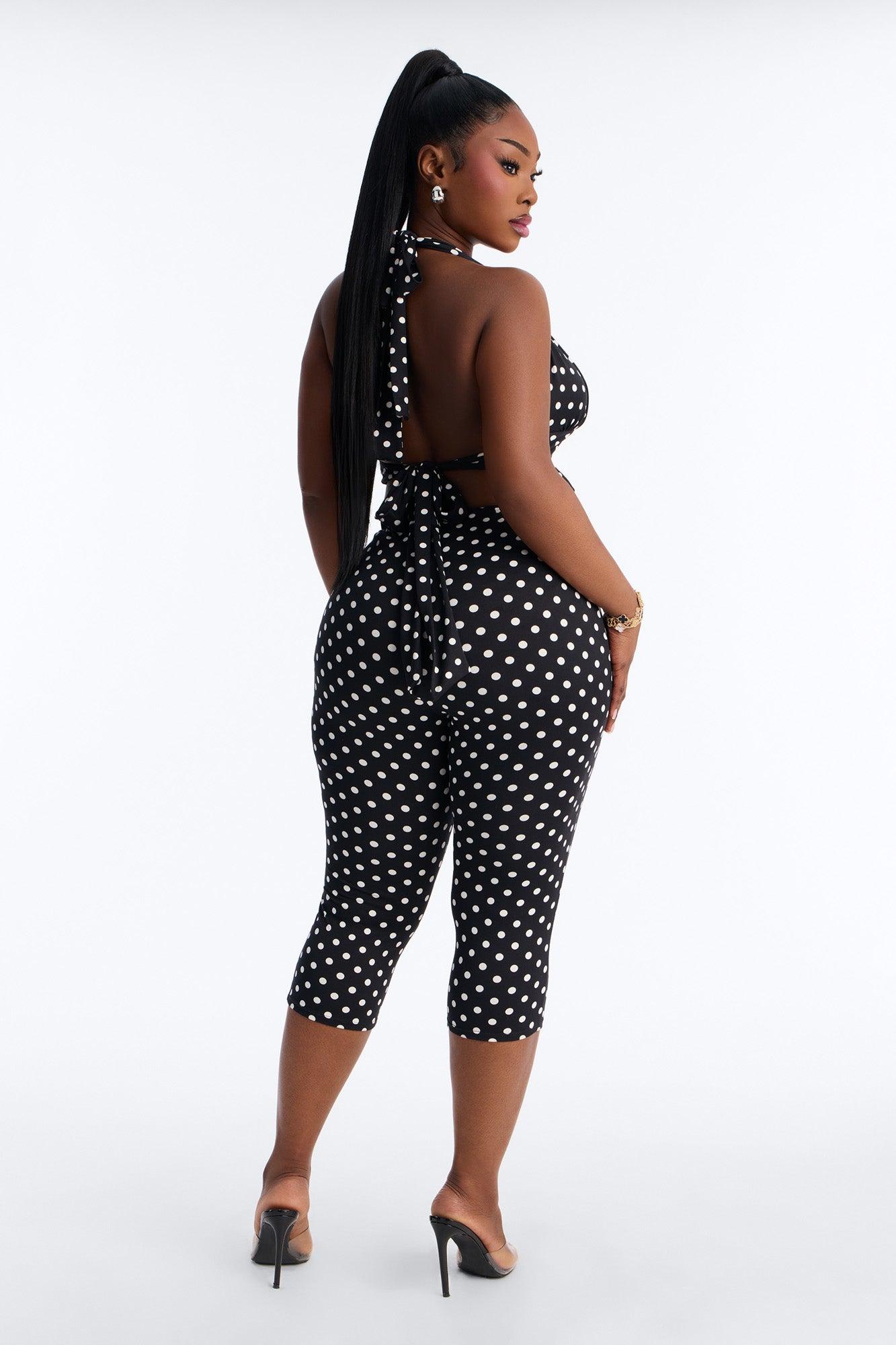 Carrie Cowl Polka Dot Capri Set - Black/combo Female Product Image