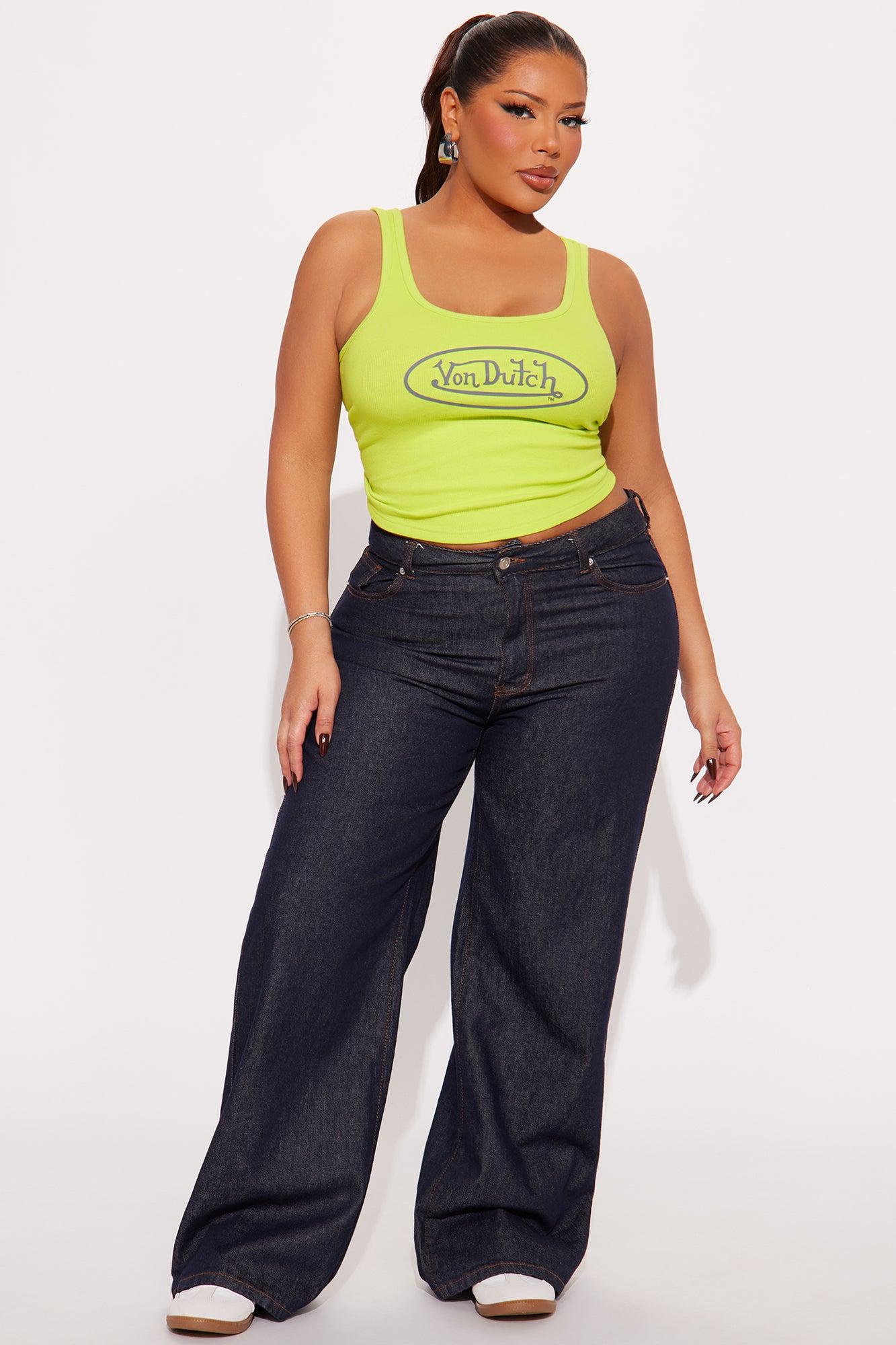 Von Dutch Ribbed Tank Top - Lime Product Image