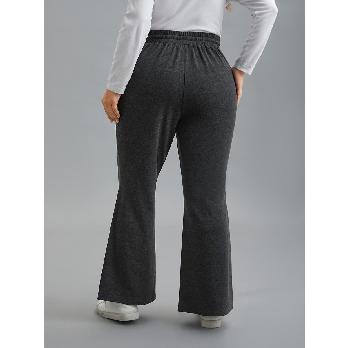 Plus Size Plain Drawstring Elastic Waist Bootcut Pants Women DimGray Casual Bootcut Mid Rise Everyday Pants BloomChic 12/L Product Image