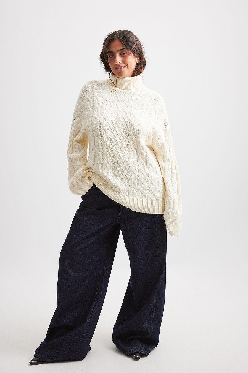 Turtle Neck Knitted Cable Sweater Product Image