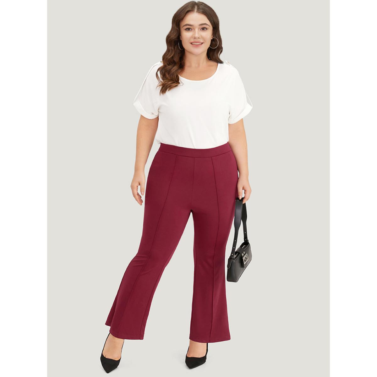 Plus Size Solid Elastic Waist Bootcut Skinny Pants Women Scarlet Office Bootcut High Rise Work Pants BloomChic 18-20/2X Product Image