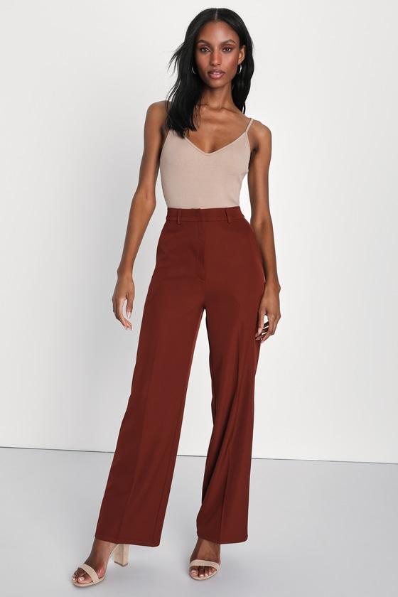 So Get This Rust Brown High-Waisted Wide-Leg Trouser Pants Product Image
